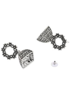 Ethnic silver oxidizedstyle dangle jhumka earrings for women  4
