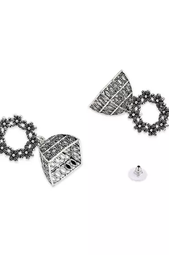 Ethnic silver oxidizedstyle dangle jhumka earrings for women 