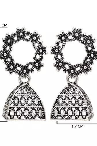 Ethnic silver oxidizedstyle dangle jhumka earrings for women 