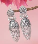 Ethnic silver oxidizedstyle jhumka earrings for women 