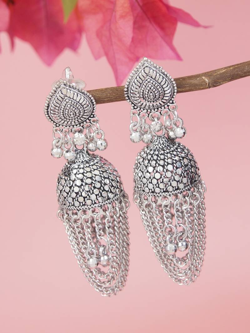 Ethnic silver oxidizedstyle jhumka earrings for women (e3315ox)