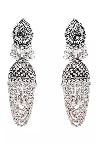 Ethnic silver oxidizedstyle jhumka earrings for women 