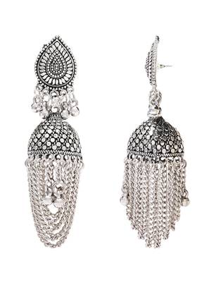 Ethnic silver oxidizedstyle jhumka earrings for women  3
