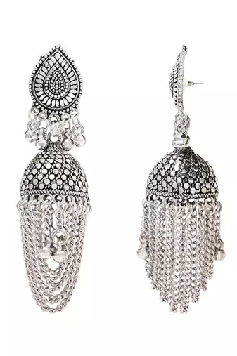 Ethnic silver oxidizedstyle jhumka earrings for women 