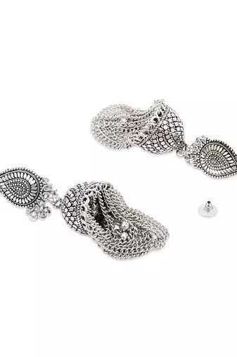 Ethnic silver oxidizedstyle jhumka earrings for women 