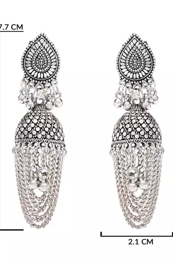 Ethnic silver oxidizedstyle jhumka earrings for women 
