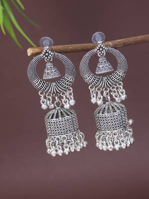 Ethnic silver oxidizedstyle dangle jhumka earrings for women  1