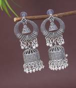 Ethnic silver oxidizedstyle dangle jhumka earrings for women 