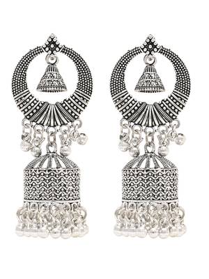 Ethnic silver oxidizedstyle dangle jhumka earrings for women  2