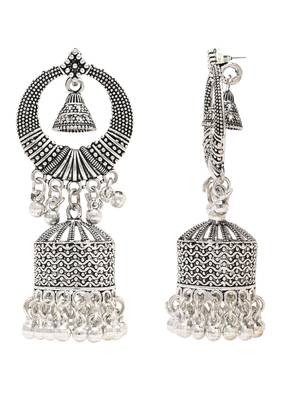 Ethnic silver oxidizedstyle dangle jhumka earrings for women  3