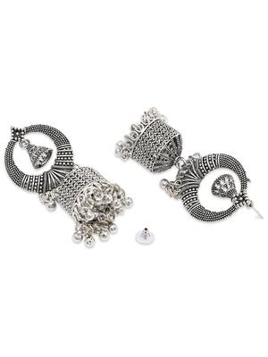 Ethnic silver oxidizedstyle dangle jhumka earrings for women  4