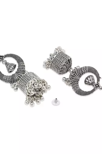 Ethnic silver oxidizedstyle dangle jhumka earrings for women 