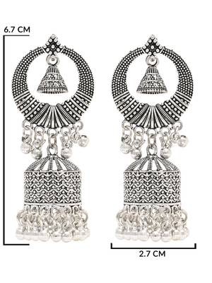 Ethnic silver oxidizedstyle dangle jhumka earrings for women  5