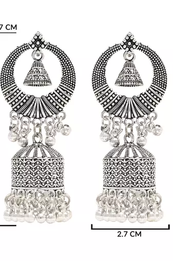 Ethnic silver oxidizedstyle dangle jhumka earrings for women 