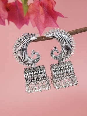 Ethnic silver oxidizedpeacock jhumka earrings for women  1