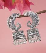 Ethnic silver oxidizedpeacock jhumka earrings for women 