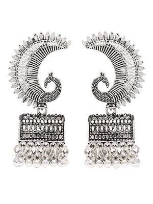Ethnic silver oxidizedpeacock jhumka earrings for women  2