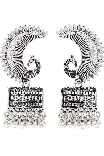 Ethnic silver oxidizedpeacock jhumka earrings for women 