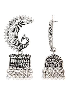 Ethnic silver oxidizedpeacock jhumka earrings for women  3