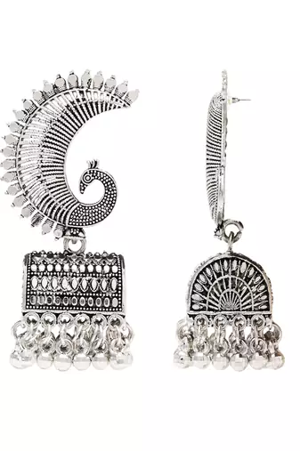 Ethnic silver oxidizedpeacock jhumka earrings for women 