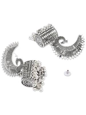 Ethnic silver oxidizedpeacock jhumka earrings for women  4