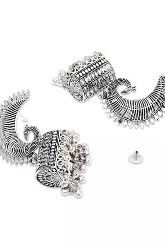 Ethnic silver oxidizedpeacock jhumka earrings for women 