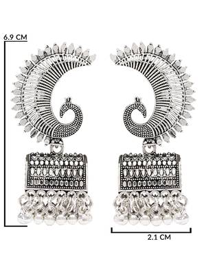 Ethnic silver oxidizedpeacock jhumka earrings for women  5