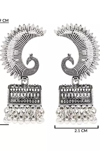 Ethnic silver oxidizedpeacock jhumka earrings for women 