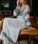 Elegant White & Black Rayon Embroidered Only Straight Kurta for Women