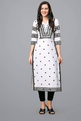 Elegant White & Black Rayon Embroidered Only Straight Kurta for Women 2
