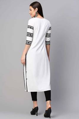 Elegant White & Black Rayon Embroidered Only Straight Kurta for Women 3
