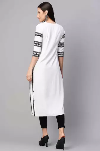 Elegant White & Black Rayon Embroidered Only Straight Kurta for Women