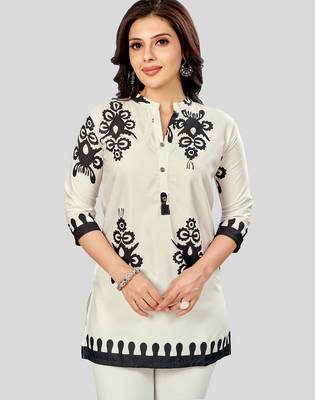  poly crepe printed short kurti 1