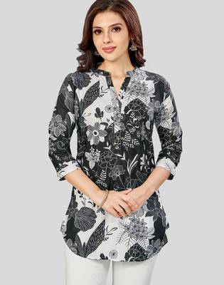  poly crepe printed short kurti 1