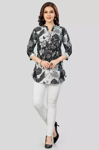 poly crepe printed short kurti