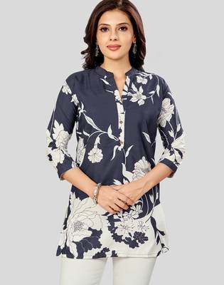  poly crepe printed short kurti 1