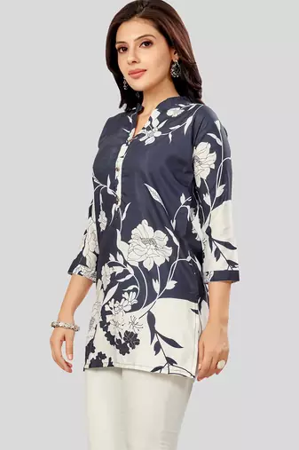  poly crepe printed short kurti