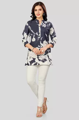  poly crepe printed short kurti