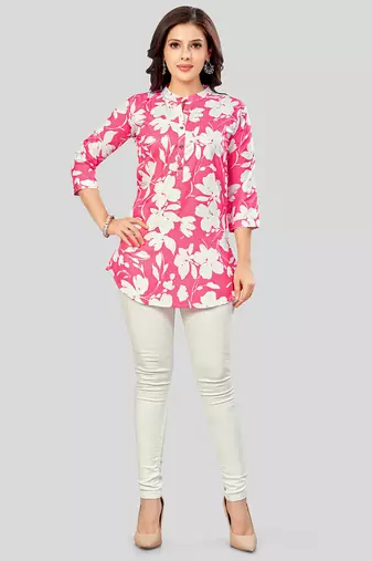  poly crepe printed short kurti