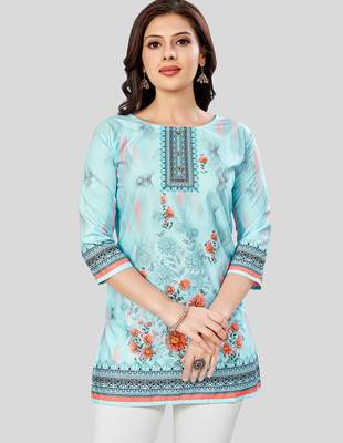  poly crepe printed short kurti 1