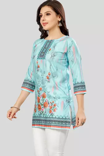  poly crepe printed short kurti