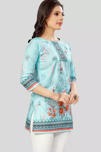  poly crepe printed short kurti