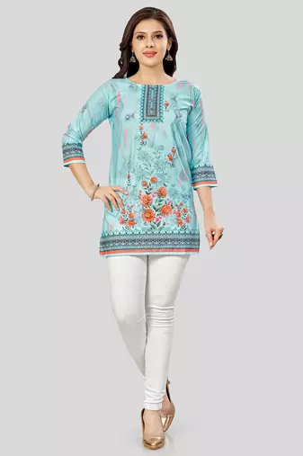  poly crepe printed short kurti