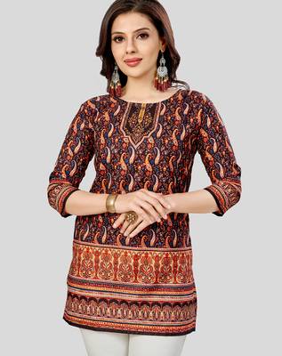  poly crepe printed short kurti 1
