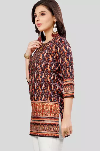  poly crepe printed short kurti