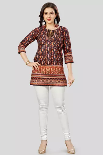  poly crepe printed short kurti