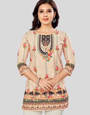  poly crepe printed short kurti 1