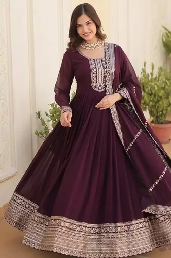 Faux blooming gown with rich sequins embroidered work
