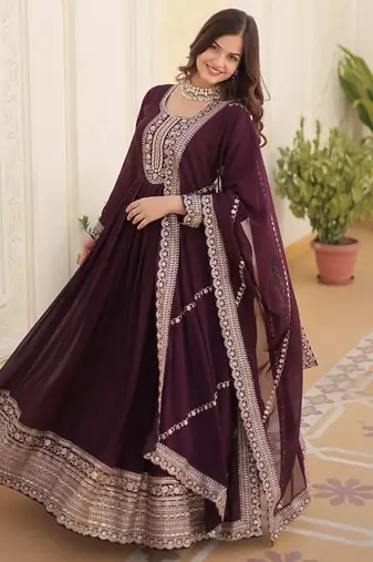 Faux blooming gown with rich sequins embroidered work