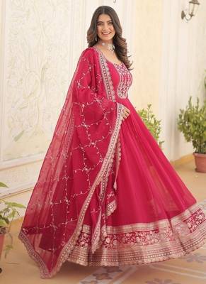 Pink embroidered sequin anarkali with dupatta 1